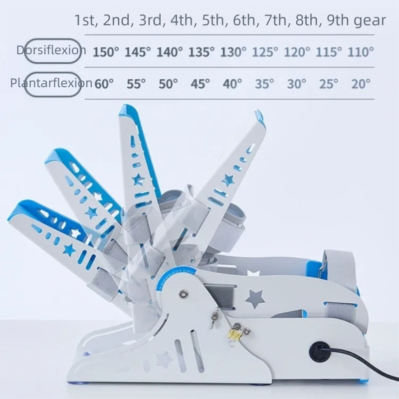 Angle adjustment feature on electric foot and ankle exercise device