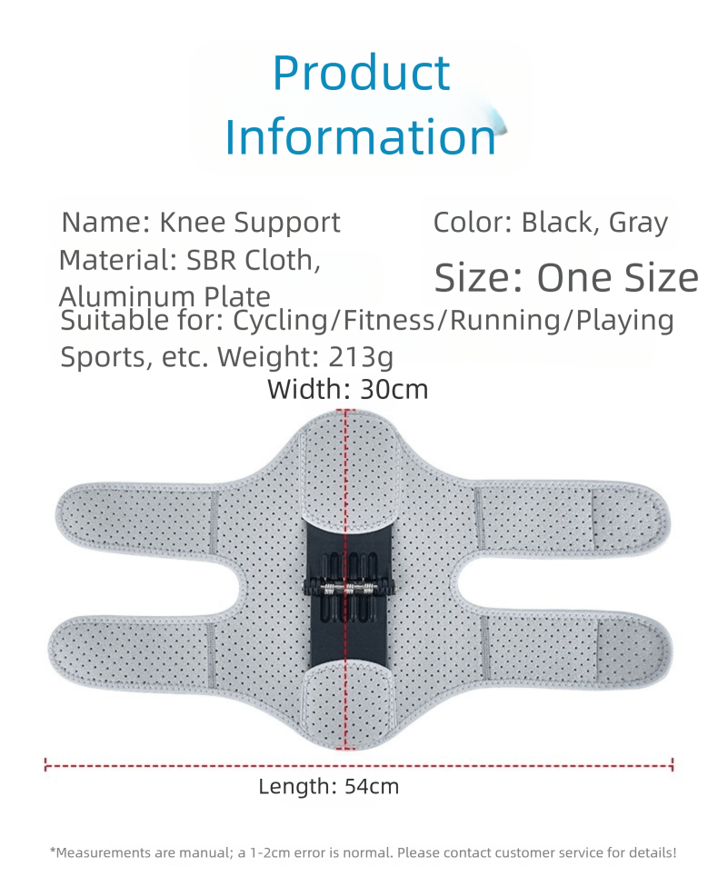 Knee brace support with size and product information